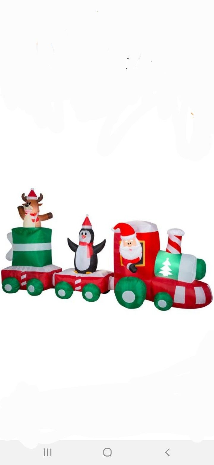 Home Accents Holiday 6 ft. H x 11.5 ft. L Pre-Lit Airblown Inflatable Christmas Train Scene with Santa, Penguin and Reindeer