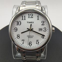 Timex Indiglo Mens Quartz Watch Date Stainless Steel Stretch Bracelet