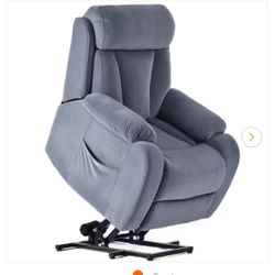 Light Blue Polyester Recliner Electric Power Lift Recliner with Side Pocket and Remote Control