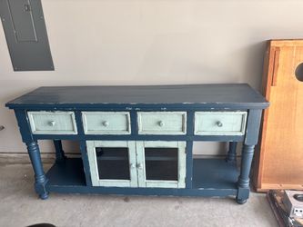 TV Stand - Solid Wood Distressed Blue Rustic Design