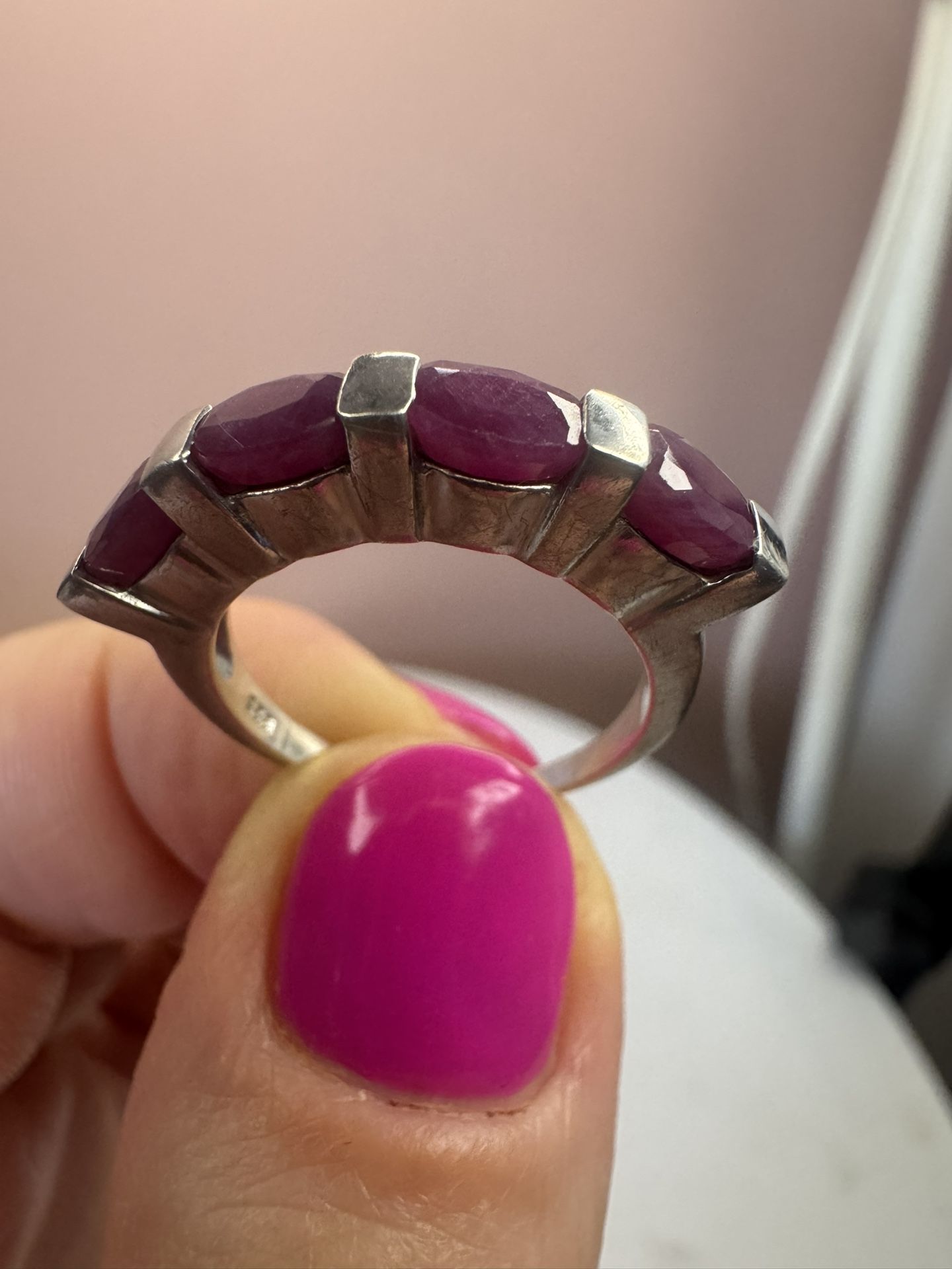 925 silver Natural Rubies ring , size 7,5