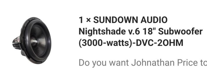 Sundown audio nightshade V.6 subwooofer 18”