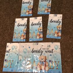 We Can Bearly Wait Baby Tablecloth Balloon Star Flower Table Cover for Kids Birthday Party and Baby Shower, 54 x 108 Inch(6pack)