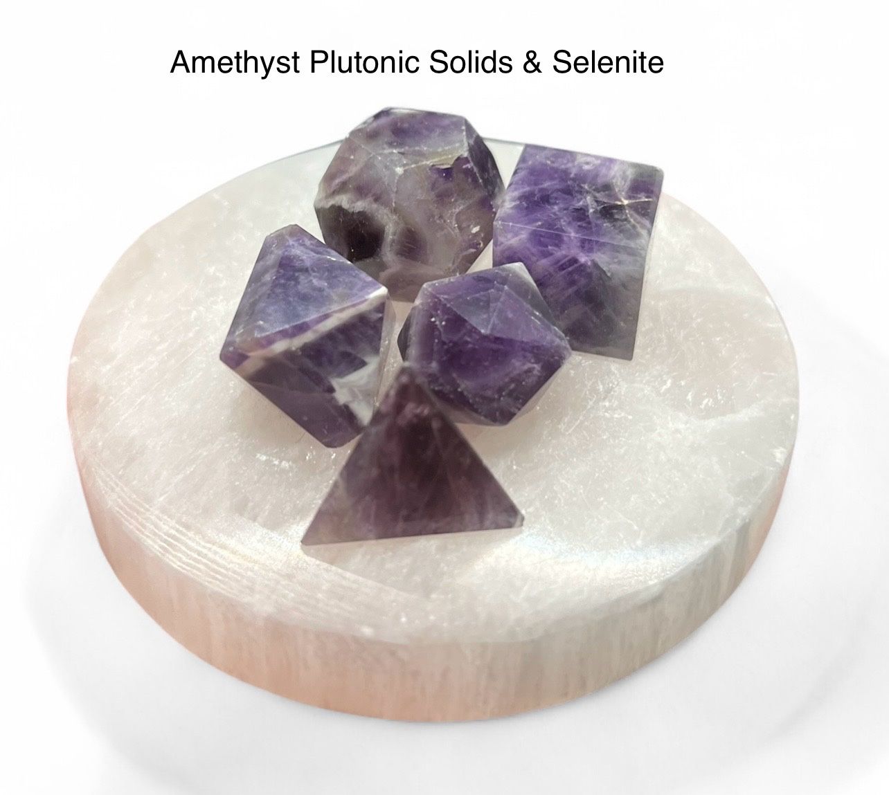 Amethyst Platonic Solids & Selenite Plate Set