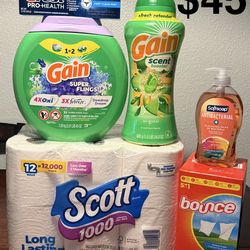 Laundry Essentials Bundle: Scott, Gain, Softsoap, Bounce, & Crest