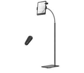 Stand with Remote Page Turner for Reading in Bed, Tablet Stand Floor Holder with Adjustable Goosenec