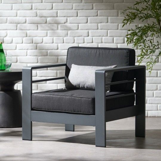 Christopher Knight Home Modern Aluminum Club Chair with Plush Cushions Weather Resistant, Indoor/Outdoor 32"W x 27.5"D x 24.6"H,New Products : American Fashion Style Bags On Sale