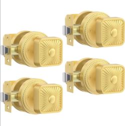 (Brand New in Box) 
Amerdeco 4 Pack Brushed Gold Interior Door Knobs, Extra Heavy Duty Solid Zinc Alloy Privacy Door Knobs for Bedroom and Bathroom /A