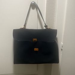 Elegant Black Leather/cloth Purse