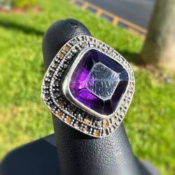 Jewelry .925 sterling silver white purpurite stone 8.00CTW knight Ring size 7.75