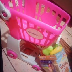 New Kids Plastic Shopping Cart With Play Food -$15 Firm,No Holds Or Spam