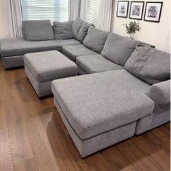 Living Spaces Hampstead U-Shape Double-Chaise Sectional Sofa w/ Storage Ottoman