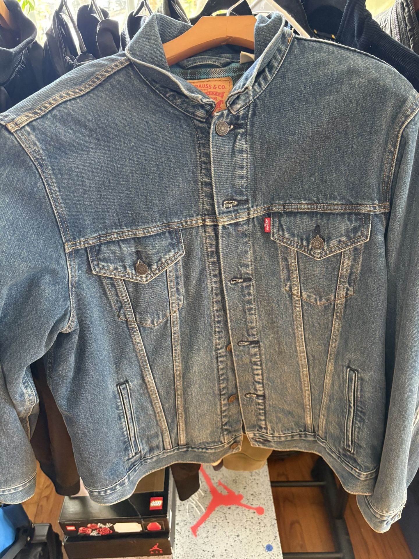 LEVIS JACKET MENS L BLUE DENIM FLANNEL LINED