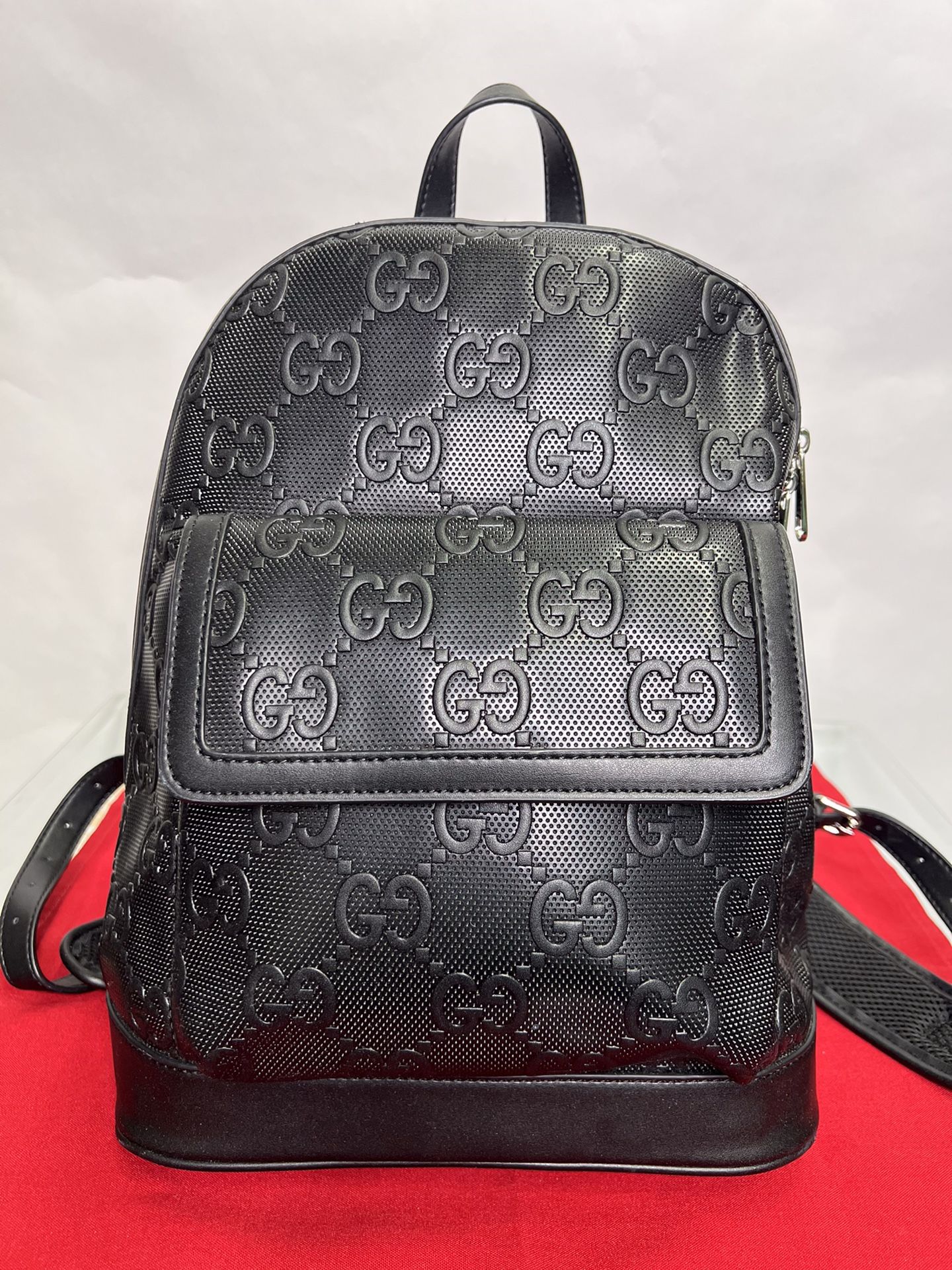 Gucci Black Leather Bookbag Backpack GG