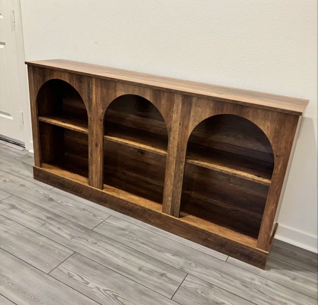 New 63-Inch Long Farmhouse Wooden Rectangular Entryway Console 3 Tier Storage Behind Couch