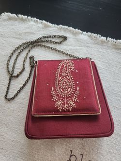 Fabindia Red Hand Embroidered Silk Blend Crossbody Clutch Purse NWT