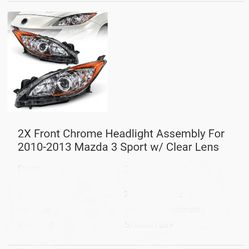2x Front chrome Headlight Assembly For 2010-2013  Mazda 3 Sportt W/Clear Lens $100 Cash Only & Thornton Pickup Only 