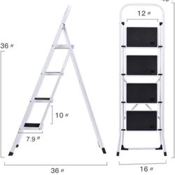 DELXO Step Ladder Folding Step Stool 4 Step Ladder with Handrails Heavy Duty Ste