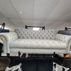 Last Sofa Upholstered Grey Tufted Style LAST ONE