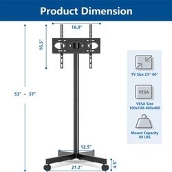 Mobile TV Cart Rolling Floor Stand for 23-60 Inch LCD LED OLED 4K Smart TVs up to 88 lbs , Height Adjustable Outdoor Metal Trolley Stand with Locking