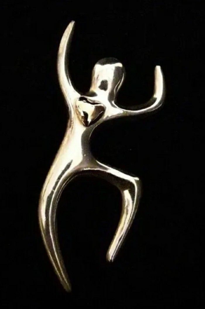 2.3" x 1.2" 3-D Solid Sterling Silver w 14k Overlay Heart Dancer Pin Brooch