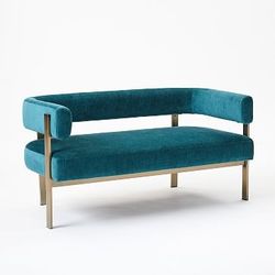 West Elm Vero Settee, Worn Velvet, Peacock