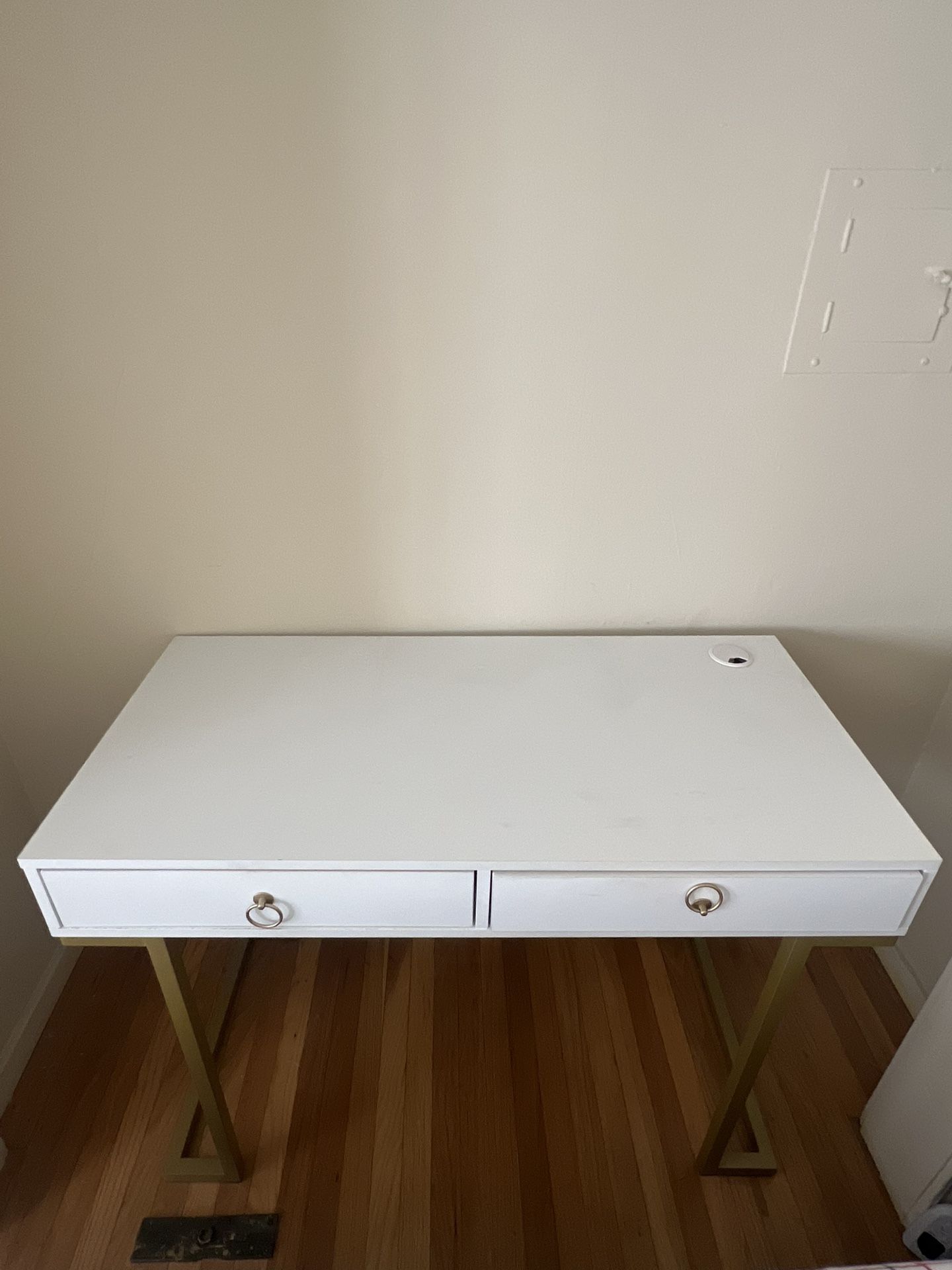 CosmoLiving by Cosmopolitan Modern White 2 drawer desk w Gold Finishes Camilla Desk