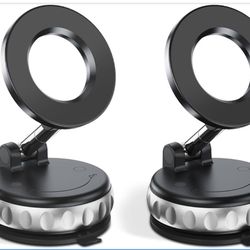 2-Pack Vacuum Suction Magnetic Phone Holder for Car Dashboard, Windshield - Hands-Free Strong Grip Mount with 360° Rotation for iPhone & Android Phone