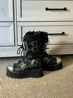 Black Demonia Platform Boots with Spikes - size 7