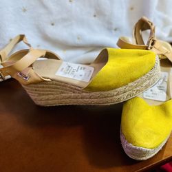 Women’s Nine West Espadrilles Yellow Suede Wedges Size 7