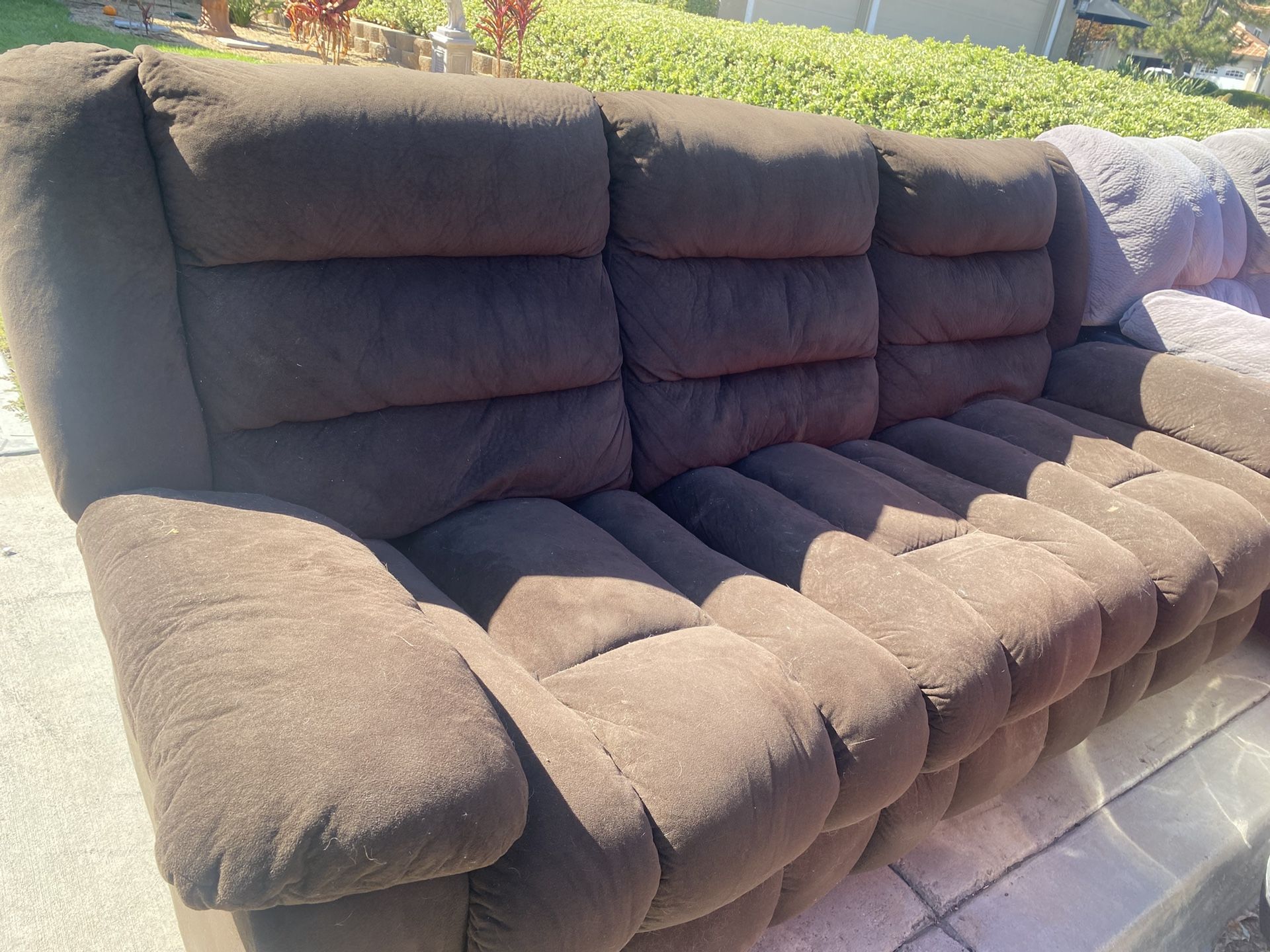 Free- Brown 3 Seater Couch- Recliner On Curb