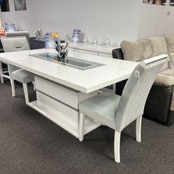 White/gray Rectangular Dining Table W/4 Free Microfiber Chairs For Sale (we Deliver) 35% Off