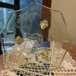 Vintage Lancaster Glass Yellow Etched 3 Footed Bowl