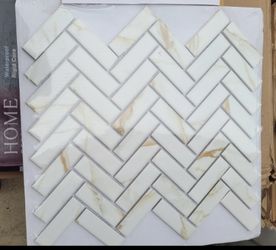 Calacatta Gold Herringbone 11 in. x 12 in. Matte Porcelain Mesh-Mounted Mosaic