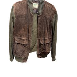 Vintage Suede Wool Brown Men’s Bomber Zip Up Jacket Sz XL