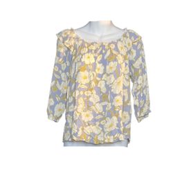 Rose + Olive Yellow Floral 3/4 sleeve Boho peasant blouse size Small