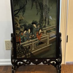 1950’ Vintage Chinese Reverse Glass Hand Painting  H35” 