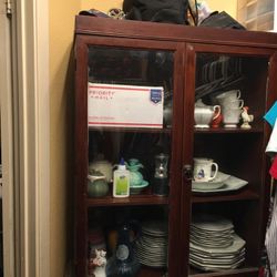 Antique  China Cabinet And China Service For 8