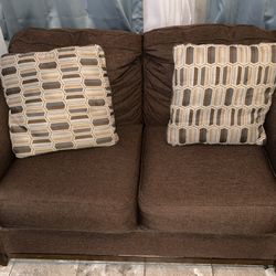 Sofa And Love Seat  Brown With Cushions 