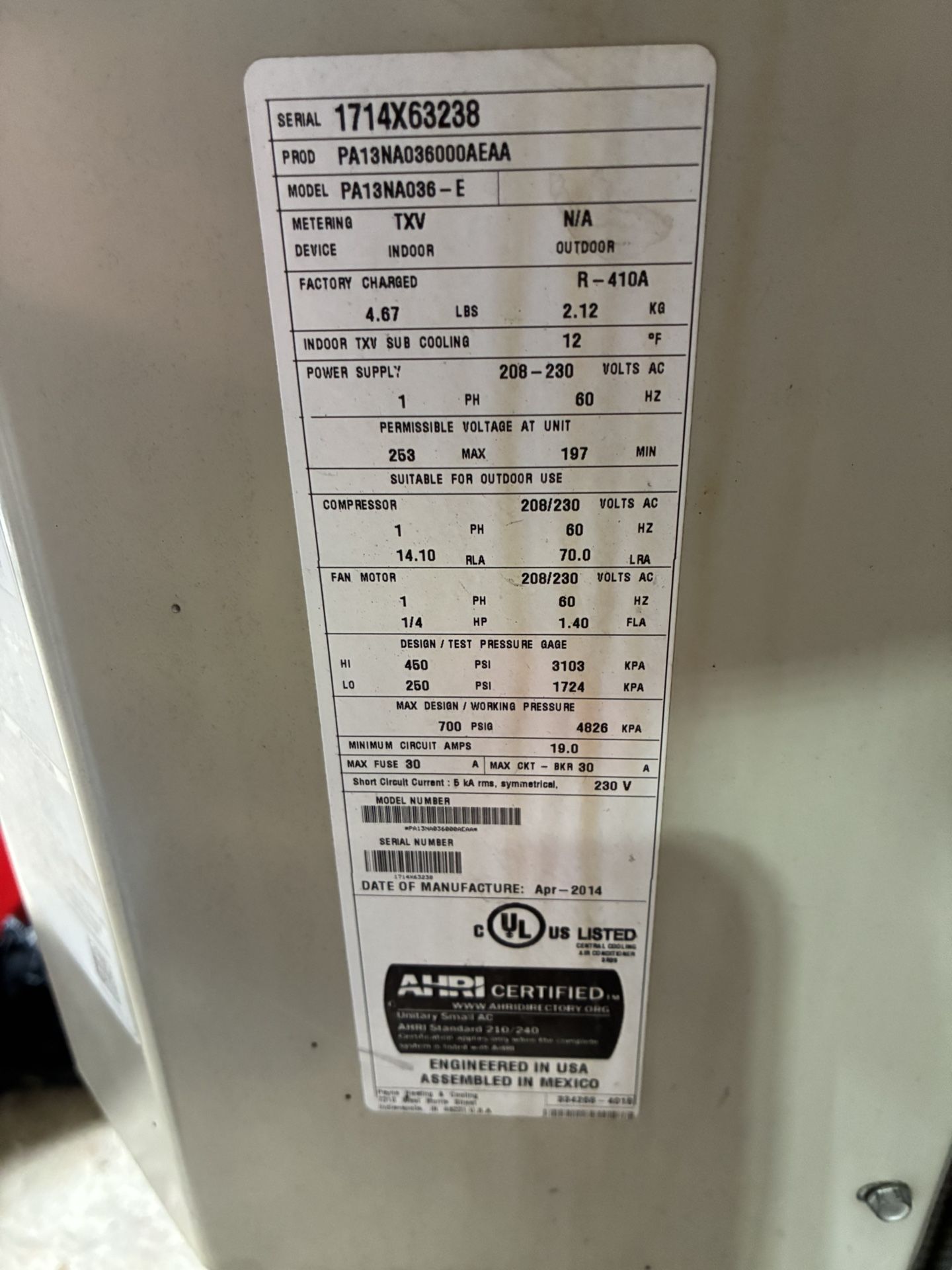 3 Ton , R410a Condenser  Payne 