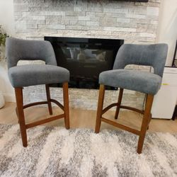 Upholstered Counter Height Bar Stool with Solid Wood legs (Set of 2)