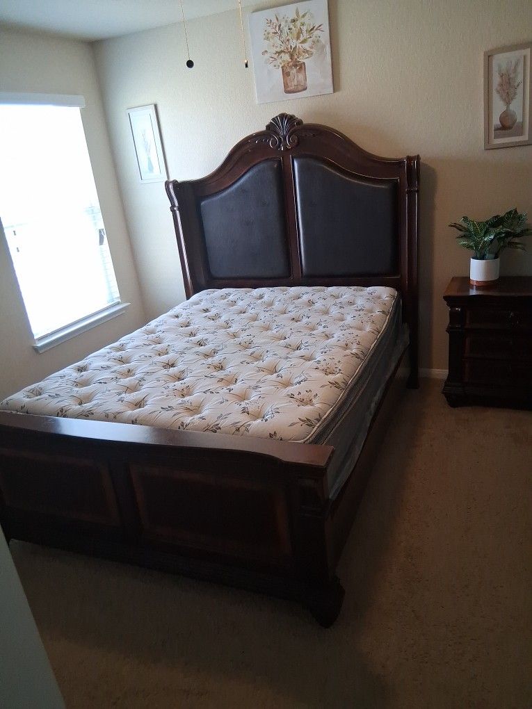 Queen size bed and mattress sale With Night Stand