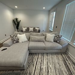 Luxurious Faux Fur Gray And white Sofar With chaise 