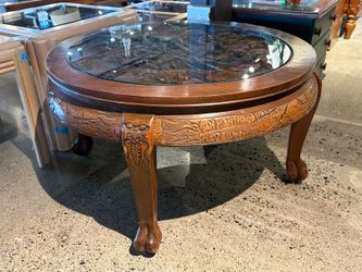 Twin Crane Richly Carved Glass Top Conversation Table