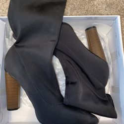 Black Spandex Heel Boot 