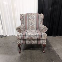 Floral Striped Tapestry Wingback Armchair with Cabriole Legs