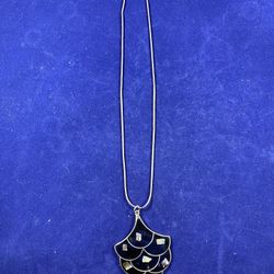 Sterling Silver Necklace and Black Charm (0.310 Oz )