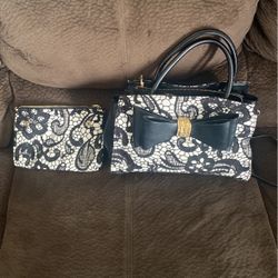 Black & White Betsey Johnson Purse w/ Makeup Bag