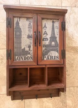 Rustic Wood Wall Cabinet with Hooks
