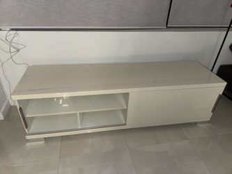 Glossy white TV Stand Media Console Sliding glass Door